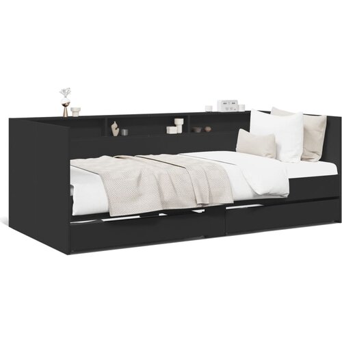 VidaXL Dnevna postelja s predali črna 75x190 cm inženirski les Slike