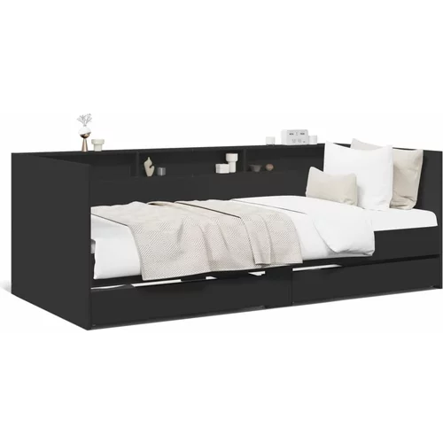 vidaXL Dnevna postelja s predali črna 75x190 cm inženirski les