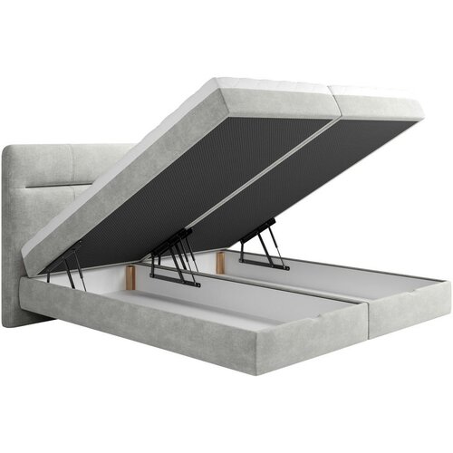 MID.YOU POSTELJA Z VZMETNICO 140 cm x 200 cm , les, tekstil, leseni material svetlo siva Slike