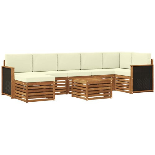 vidaXL Zunanja garnitura za sedenje z blazino 7 pcs Naravna in smetana, (5000279996) Cene