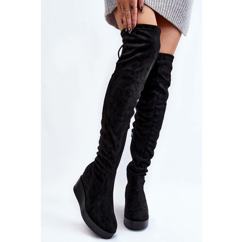 Kesi Women's Wedge Thigh High Boots Black Elori Slike