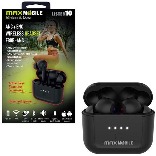 Max Mobile slu&amp;scaron;alice bluetooth F80 tws anc active noise cancelling Slike