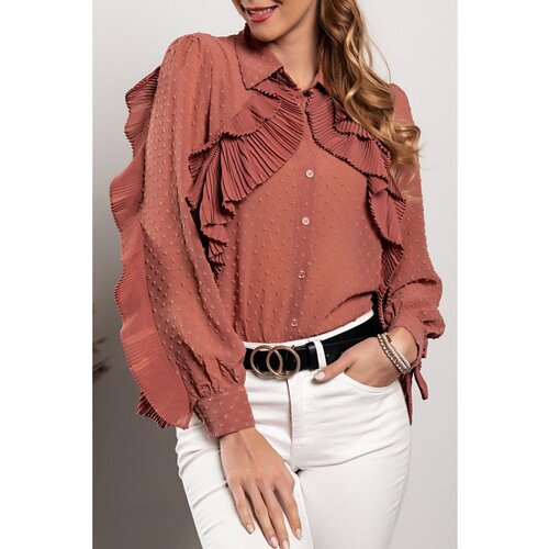 Fenzy Elegantna Bluza Od Prozirne Tkanine S Volanima Vendella, Roza Slike