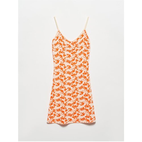 Dilvin 90119 Patterned Strap Knitwear Dress-orange Slike