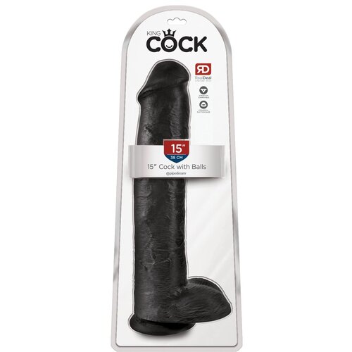 King Cock 15 - gigantski dildo s testisi (38 cm) - črn Cene