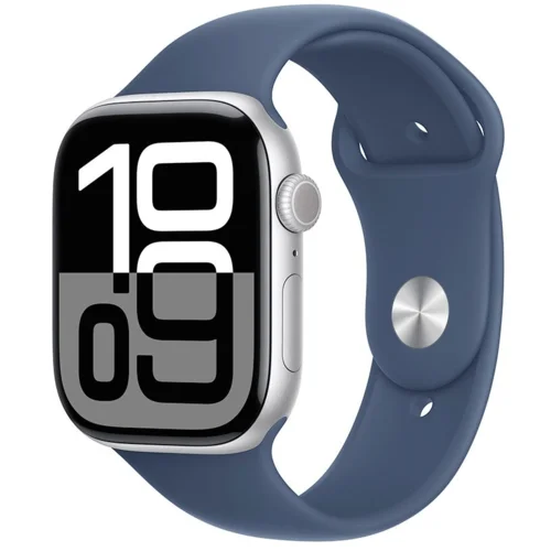 Apple Watch Series 10 GPS 42mm Silver AC, Denim Sport Band - M/L, (MWWC3QCA)