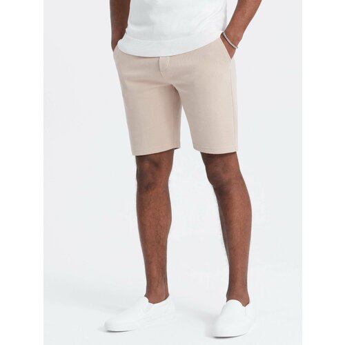 Ombre Men's structured knit shorts with chino pockets - beige Cene
