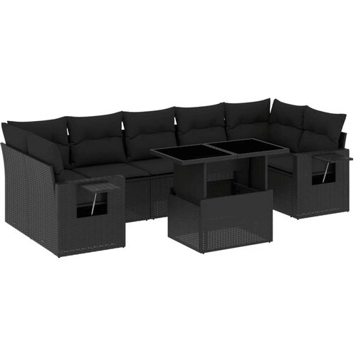  8-dijelni set vrtnih sofa od poliratana s jastucima crni Slike