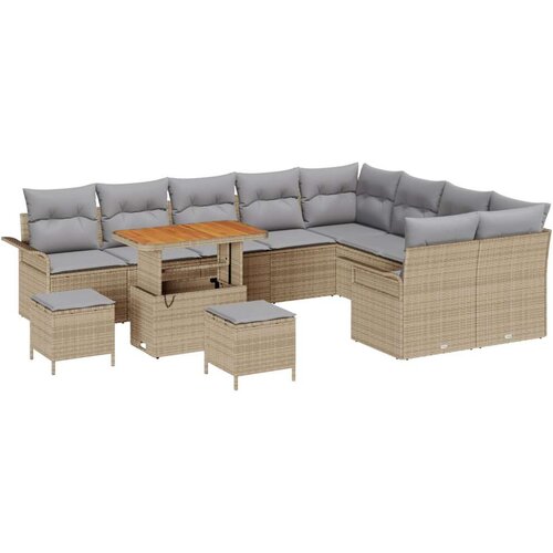  Garnitura od 12 dijelova za vrt s jastučićima Bež poli ratan akacija  dvosed za vrt s pohranom i jastučićima Bež poli ratan  gar Cijene