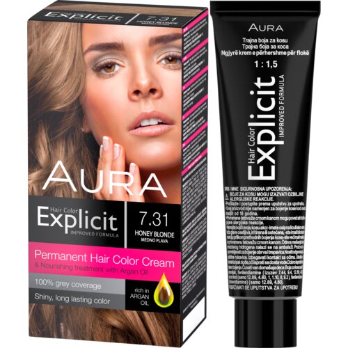 Aura set za trajno bojenje kose explicit 7.31 honey blonde / medeno plava Cene