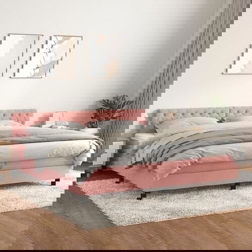 The Living Store Box spring postelja z vzmetnico roza 200x200 cm žamet - Box Spring Postelja, (21491656) Slike