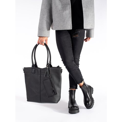 Shelvt Black shopper bag with an extra small organizer Slike