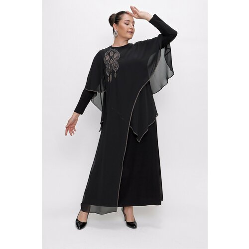 By Saygı Embroidered Top Chiffon With Cape Plus Size Lycra Long Dress ...