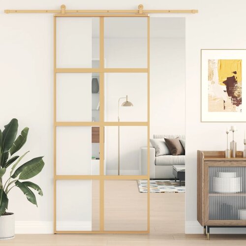 VidaXL Drsna vrata zlata 90x205 cm prozorno ESG steklo in aluminij Slike