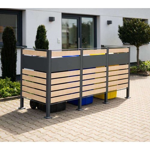 WESTMANN metalna obloga za 3 kante za smeće Planum | 3x240L | Drveni izgled | 250x90x120 cm - BRANDED IN GERMANY Slike