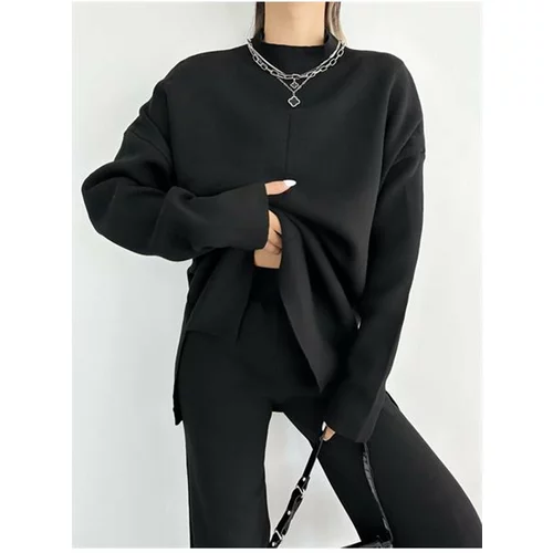 Laluvia Black High Neck Knitwear Suit