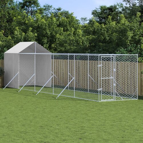 vidaXL Zunanja pasja ograda s streho srebrna 2x10x2,5m pocinkano jeklo - - Srebrna - 75.05 - 2 x 10 x 2.5 m - 2025- Cene