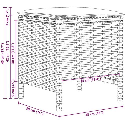  Vrtni otoman 2 Komad Crna i Krema 38 x 38 x 45 cm PE ratan Slike