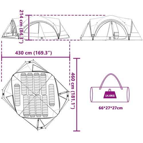  Obiteljski &amp;scaron;ator za 10 osoba Zelena i Siva 460 x 430 x 214 cm Slike