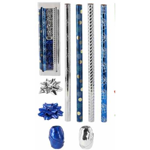  Božićni set za zamatanje darova (70 x 200 cm BAG6550 - plava/srebrna Slike