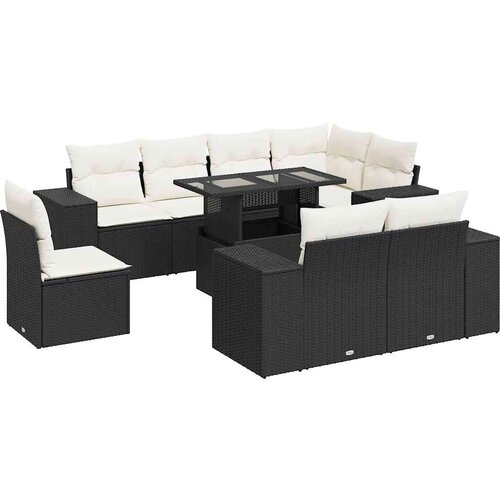 VidaXL 9-dijelni set vrtnih sofa s jastucima crni od poliratana Slike