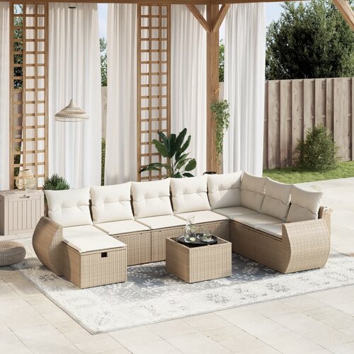 VidaXL 9-dijelni set vrtnih sofa s jastucima bež od poliratana Slike