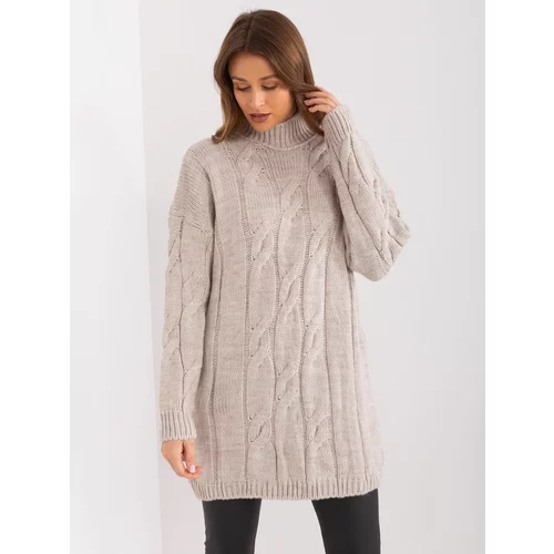 Fashion Hunters Beige turtleneck dress with cable knit