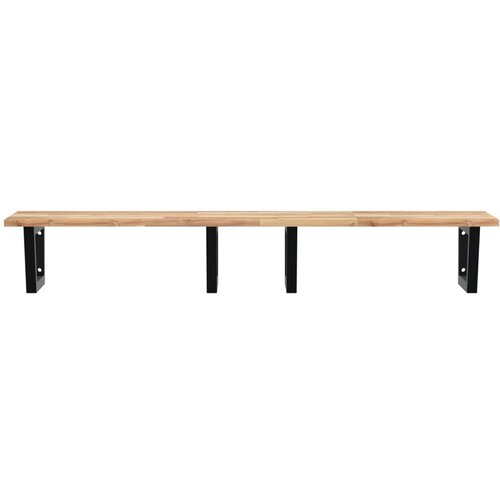 Zidna polica za umivaonik od čelika i masivnog bagremovog drva Smeđa 160 x 50 x 2 cm Slike