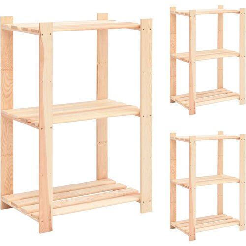 VidaXL Stojalo 3-nadstropno 3 kosi 60x38x90 cm trdna borovina 150 kg Slike