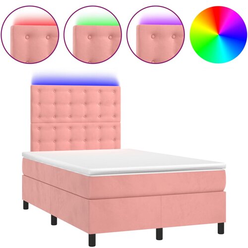 vidaXL Box spring postelja z vzmetnico LED roza 120x190 cm žamet, (21112046) Cene