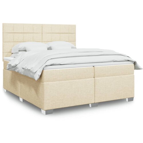 vidaXL Box spring postelja z vzmetnico krem 200x200 cm blago, (21302333) Cene
