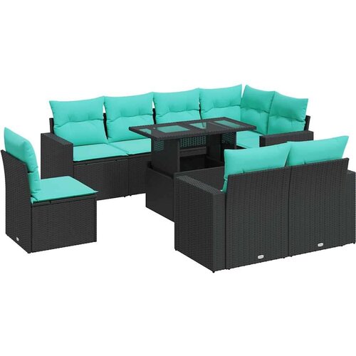  Vrtna garnitura - 9-dijelni set vrtnih sofa s jastucima crni od poliratana bagrem - Crna sa spremi&amp;scaron;tem 1 Slike