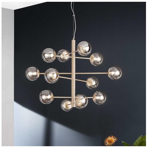  Ondaluce - Visilica na sajli ELISEO 12xE14/10W/230V prečnik 97 cm zlatna/zadimljeno bež Cene