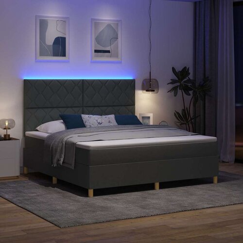  LED Box Spring Krevet Tamno siva 180 x 200 cm tkanina Slike