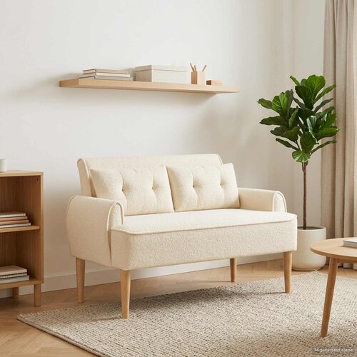 vidaXL Ljubavni kauč s gumbima Krem 117 x 67 x 77 cm Bouclé Cene
