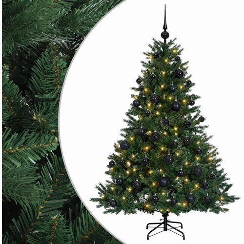  Umjetno božićno drvce s kuglicom 120 cm 150 LED lampica - Zelena 120 cm s LED-ima i crnim lopticama Slike
