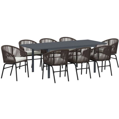  10-delni vrtnarski jedilni set z blazinami Rjav Poli Ratan, Raztegljiva vrtna miza Antracit (140-210)x90x73 cm Jeklo Slike