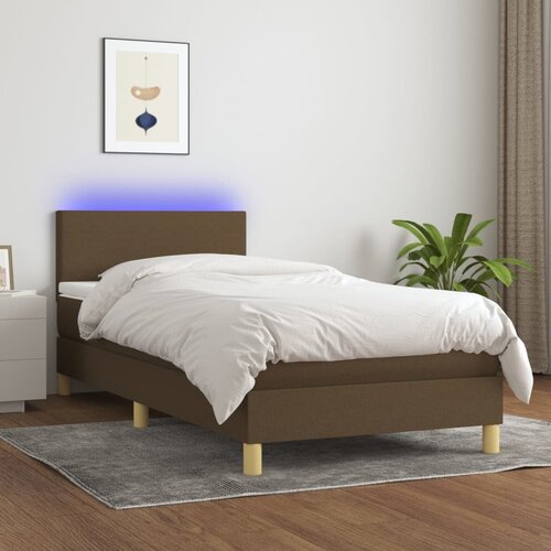 VidaXL Box spring postelja z vzmetnico LED temno rjava 100x200cm blago Slike