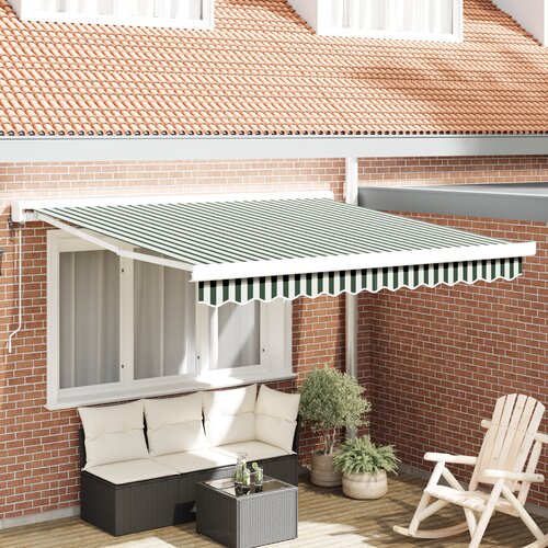 VidaXL Avtomatska retraktibilna tenda zelena in bela 350x250 cm, Tenda zamenjavna tkanina za okvir 3.5x2.5 m zelena in bela Slike