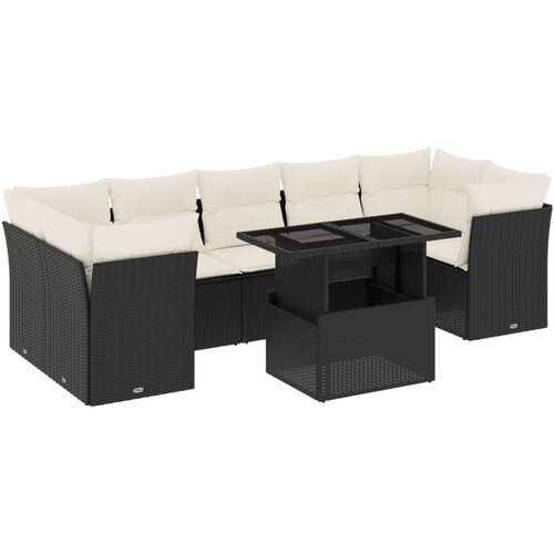  8-dijelni set vrtnih sofa od poliratana s jastucima crni Slike
