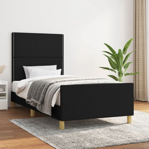 The Living Store Posteljni okvir z vzglavjem črn 100x200 cm blago - Posteljni Okvir Z Vzglavjem, (21531443) Cene