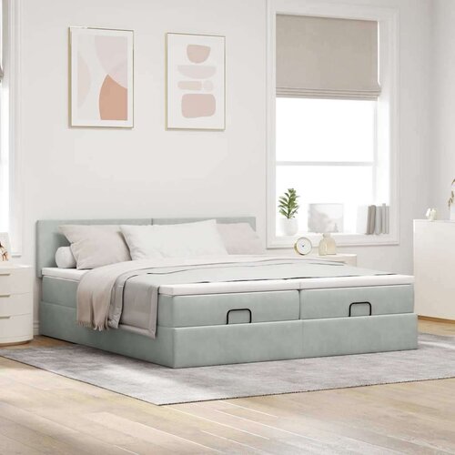 VidaXL Okvir kreveta s madracima svijetlosivi 160x200cm bar&amp;scaron;unasti Slike
