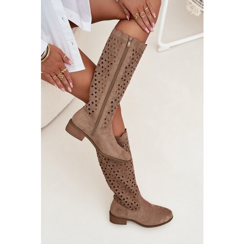 Boto Women's Low Heel Boots with Openwork Pattern Beige Marcelline Cene