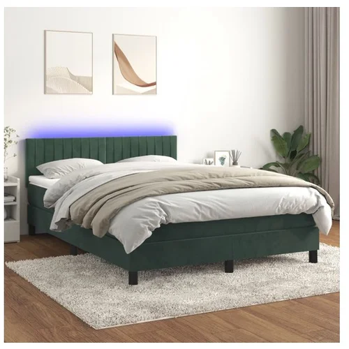 vidaXL Krevet box spring s madracem LED tamnozeleni 140x200 cm baršun