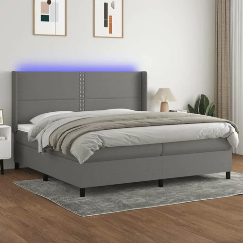  Box spring postelja z vzmetnico LED temno siva 200x200 cm blago, (20726547)