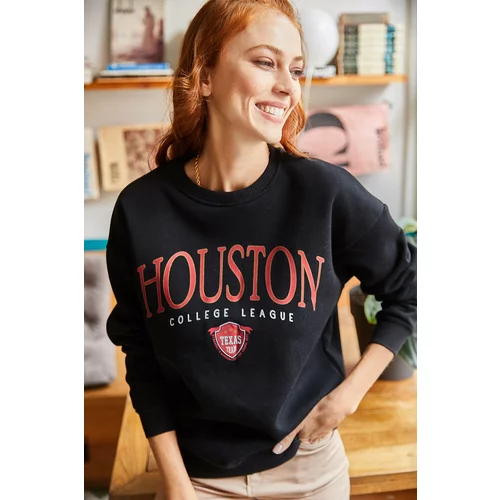 Olalook Women's Black Houston Printed Raised Sweatshirt