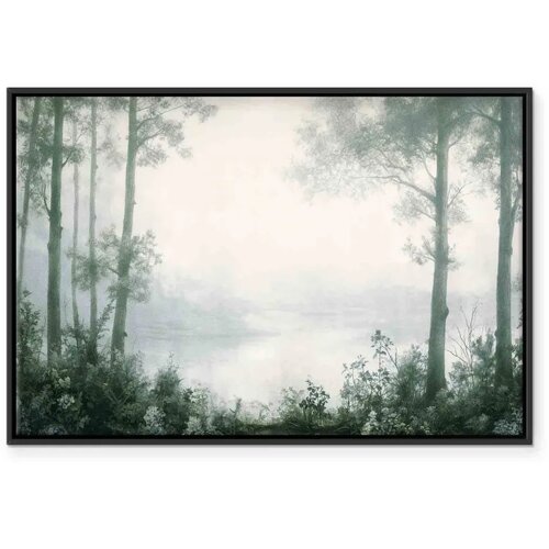  Slika - Retro Landscape Grove Trees and Pond in Patinated Shades of Green 90x60 U crnom drvenom okviru Slike