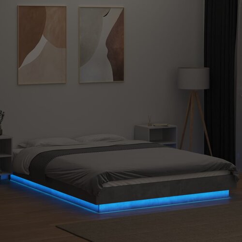  Okvir kreveta s LED svjetlima boja betona 120 x 190 cm drveni Slike