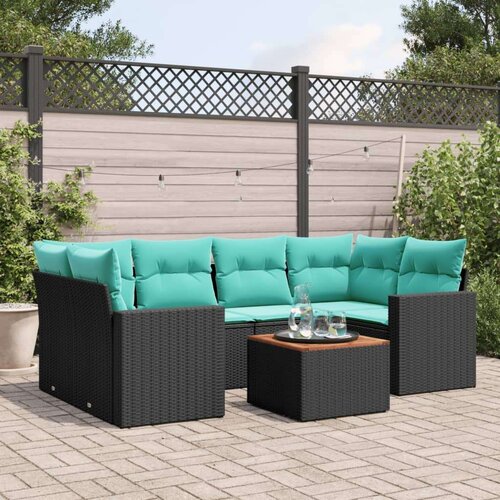 vidaXL Vrtna garnitura - 7-dijelni set vrtnih sofa od poliratana s jastucima crni - Crna 1 Cene