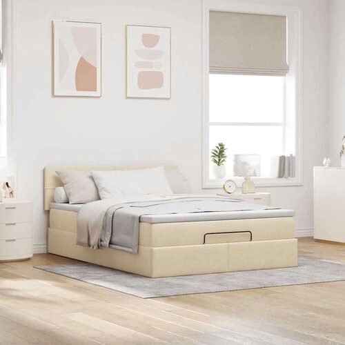 VidaXL otomanski krevet s madracem krem 140x200 cm tkanine Slike